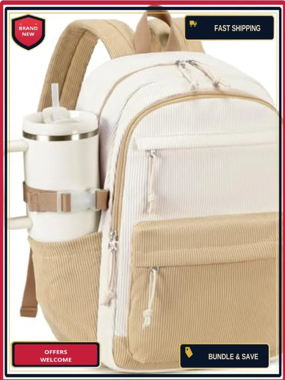 Corduroy Backpack for Women Teen Girls School Laptop Bag Daypack Travel